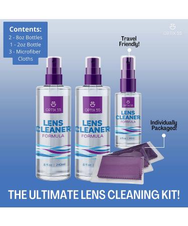 Lens Cleaner Spray Kit - Alcohol & Ammonia Free | 2x 8oz + 1x 2oz Glasses Cleaner Spray | 3 Microfiber Cloths | Safe for Eyeglasses, Screens | Streak-Free, Unscented (18 Fl Oz) - Buy Online on GoSupps.com