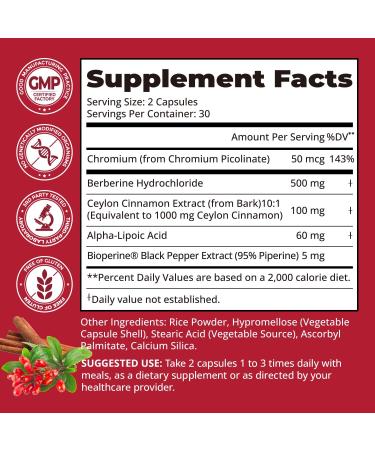 HojaSana 30-Day Supply Berberine with Ceylon Cinnamon for Blood Sugar Cholesterol & Metabolism* | Gluten-Free Non-GMO & Vegan 500mg Berberine Supplement | 60 Capsules - Buy Online on GoSupps.com