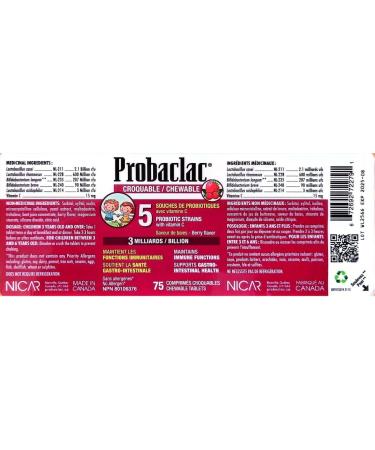 Probaclac chewable probiotics for kids ages 3. Each chewable tablet contains 3 billion active cells Multi-strain probiotic and lactic ferment complex (6 strains) (40) - Buy Online on GoSupps.com