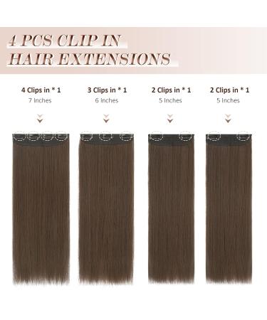 Feshfen Clip-In Extensions - 4PCs 50cm Synthetic Smooth Hair in Chestnut Brown | Long Hair Extensions for Women - Buy Online on GoSupps.com