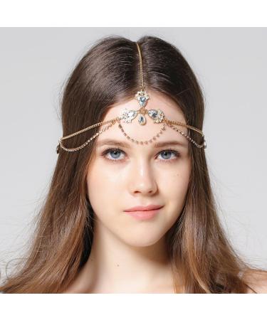 Deniferymakeup Boho Gold Head Chain Bridal Headpiece Bohemian Wedding Hair Accessories Rhinestone Raindrop Head Chain Crystal Wedding Hair Accessories Vintage Rhinestone Forehead Headband (Gold) - Buy Online on GoSupps.com