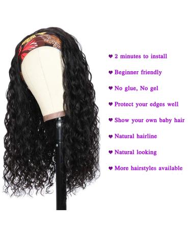 Bworto Water Wave Headband Wig 16 Inch - Brazilian Virgin Curly Human Hair - Glueless Machine Made - 150% Density - for Black Women - Buy Online on GoSupps.com