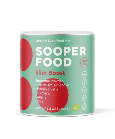 Sooper Food Slim Boost 250g Powder - Bio -Vegan Addon in Superfood Boost - Fast saturation feeling - fiber & for fat burning - including with chia psyllium nettle etc. Slim Boost 250 g (1 Pack)