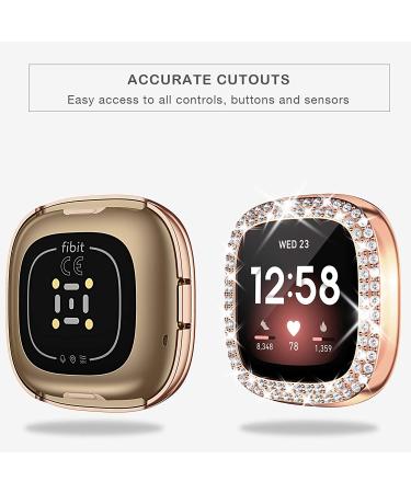[2-Pack] Tensea Bling Protector Case for Fitbit Versa 3 & Fitbit Sense - Black/Rose Gold Diamond Frame Cover for Women - Buy Online on GoSupps.com