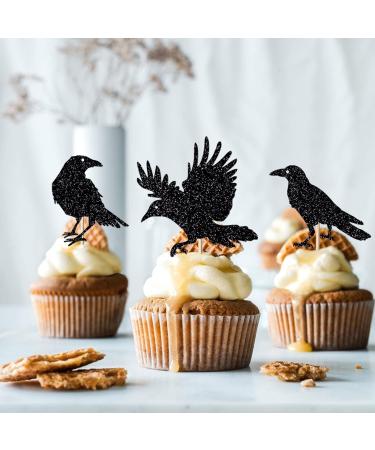 Leetaivie 24Pcs Black Glitter Crow Dessert Cupcake Toppers - Featured Halloween Themed Party Cake Topper (black) - Buy Online on GoSupps.com