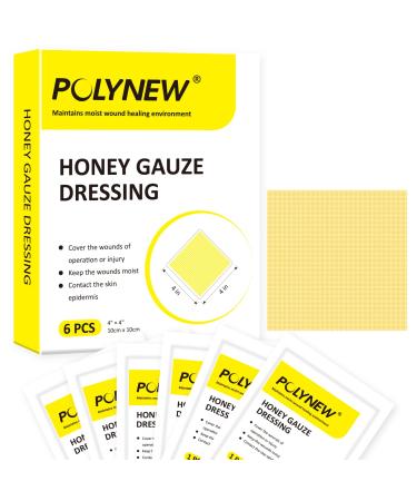 POLYNEW Manuka Honey Gauze Dressing 6 Individual Pack 4x4 Patches Manuka Honey Wound Care Gauze for Cuts Scald and Burns for Wound Healing Dressing Manuka Honey Gauze 4x4-6 Pack/Box