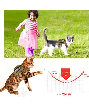 Tactical Cat Harness - Escape Proof Soft Mesh Pet Vest for Large Cats & Small Dogs - Adjustable and Comfortable - Khaki - Buy Online on GoSupps.com