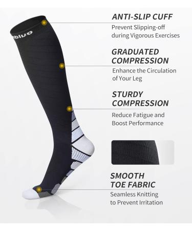 Cambivo Compression Stockings for Men & Women - 2 Pairs of Support Socks for Running Sports Travel & Cycling - L-XL Black & Gray - Buy Online on GoSupps.com