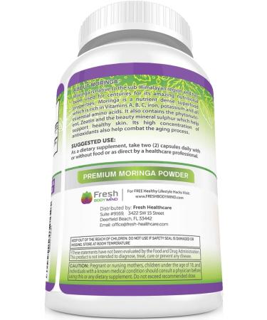 Moringa Oleifera 180 Capsules | 100% Pure Leaf Powder | 1000mg Per Serving | Green Superfood Supplement | 3 Month Supply | Vegan Capsules - Buy Online on GoSupps.com