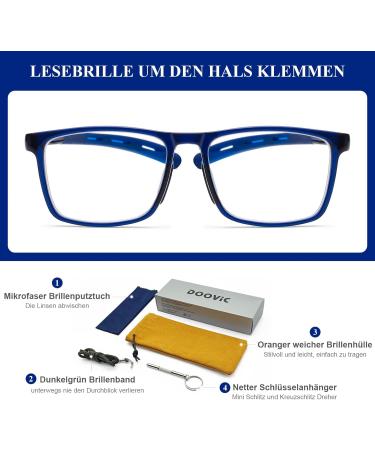 DOOViC Blue Light Filter Reading Glasses - Square Frame Large Lenses Prescription Strength 1.75 (1216 Blue) - Shop Internationally! - Buy Online on GoSupps.com