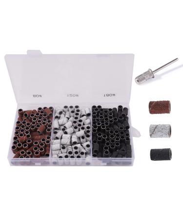 BNG Nail Cutter Sanding Sleeves 210 Pieces Sanding Caps Sanding Bands Nail Cutter Nail Set with Nail Drill Bits Pedicure Manicure Nail File for Acrylic Nails Cuticle Removal 80/120/180 GRIT