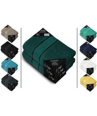 Fluffy 100% Cotton Dark Green Bath Sheets Set of 2 - Eco-Friendly, Super Soft & Highly Absorbent - Oeko-Tex Certified - 34 x 66 Inches - Buy Online on GoSupps.com