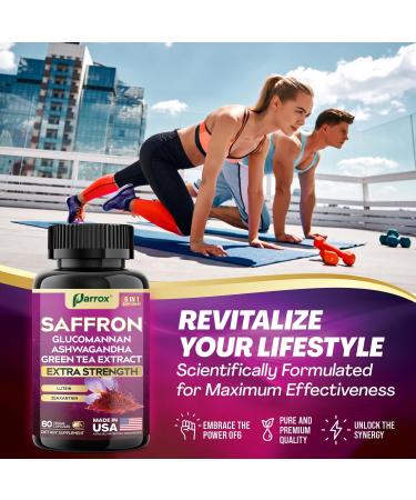 Saffron Supplement with Glucomannan Ashwagandha Green Tea Extract Zeaxanthin & Lutein Vision Support & Daily Wellness Formula Extra Strength Plant-Based Capsules 2 Month Supply (60 Caps) 60 Count (Pack of 1) - Buy Online on GoSupps.com