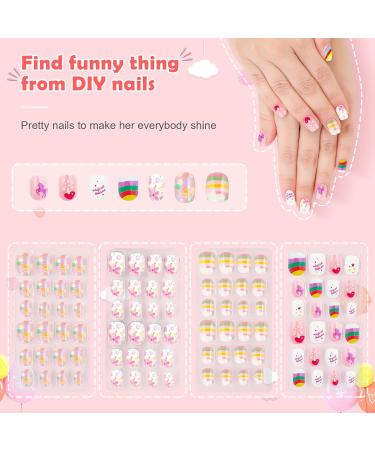 Obidodi 96pcs Kids False Nails Girls Press on Nails Short Full Cover Fake Nail Kits Kids Stick on Nails Girls Children Nail Design Decoration False Nails for Kids Kit - Buy Online on GoSupps.com