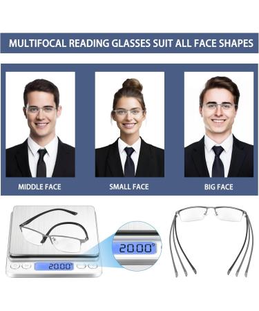 2 Pack Multifocus Progressive Reading Glasses for Men - Blue Light Blocking TR90 & Metal Frame 2.5x Magnification Grey - Buy Online on GoSupps.com