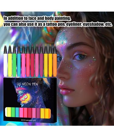Glow Eye Liner 12 Colors High Pigmented Matte Colored Neon Eye Liners Pen | Waterproof Smudge-Proof Body Face Paint Makeup For Christmas - Buy Online on GoSupps.com
