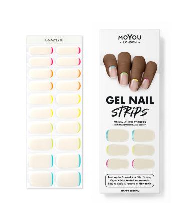 MOYOU LONDON Semi Cured Gel Nail Strips 20 Pc. Gel Wraps for Nails Get 1 Free UV Lamp when you Get 3 or More Easy Apply & Remove for Salon-Quality Manicure -Happy Ending - Buy Online on GoSupps.com