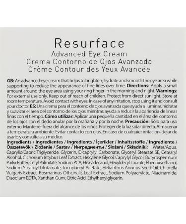 FARMASi Resurface Advanced Eye Cream 15ml / 0.5 fl.oz Revitalizing Eye Cream for Smooth Radiant Under-Eye Area Lightweight Daily Formula for All Skin Types - Buy Online on GoSupps.com