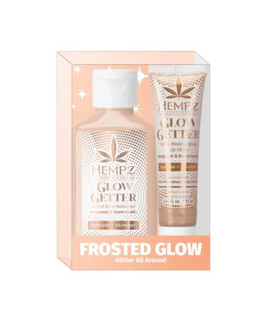 Hempz Frosted Glow Kit Illuminating Mini Body Lotion and Shimmer Lip Gloss Duo Limited Edition Glitter Gift Set 2.25 oz and .44 oz
