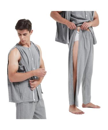 YOSINISO XXL Double-Opening Zipper Hospital Gown for Bedridden Patients - Tearaway Cotton Disability Clothing for Post Surgery, Dialysis, Rehab, Elderly, Paralysis - Men's Wheelchair Fracture Clothing - Buy Online on GoSupps.com