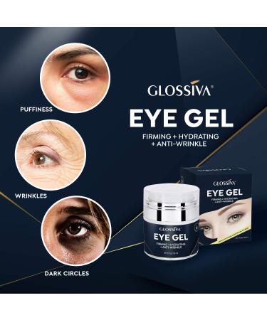 Glossiva Eye Gel with Hyaluronic Acid for Wrinkles, Dark Circles & Puffiness - Hydrating & Firming Formula for Under Eye Bags - 1.7 Fl Oz - Buy Online on GoSupps.com