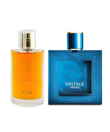 Choco Musk&Vintage Heroes Blue Men s Cologne-Rich Chocolate & Musk Eau De Toilette Long-Lasting Scent Perfume for Men Elegant Bottle 3.4 Fl Oz Fragrance for Refined Occasions Choco Musk&Vintage Heroes Blue 2.53 Fl Oz (Pack of 2)