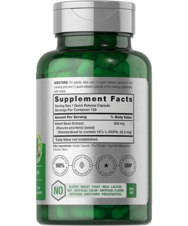Horb ach Dopa Mucuna Supplement | 120 Capsules | Velvet Bean Herbal Extract | 15% L-Dopa | Non-GMO & Gluten Free - Buy Online on GoSupps.com