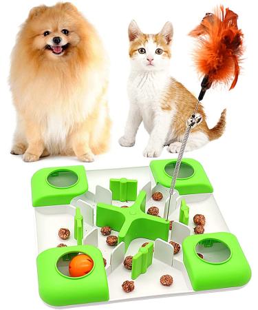 AQluming Cat Puzzle Feeder Treat Toy - Slow Food Dispenser in Green - Buy Online on GoSupps.com