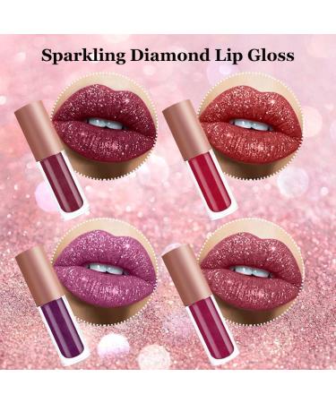 Metallic Shine Lipstick 4pcs Colors Glitter Lip Kit High Shine Glitter Lip Gloss Long Lasting Waterproof Non-Sticky Can be Given as a Christmas Gift to a Friend - Buy Online on GoSupps.com