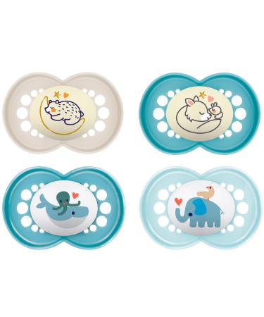 MAM Day & Night Silicone Pacifier 16+ // Set of 4 // incl. 2 sterilized transport boxes