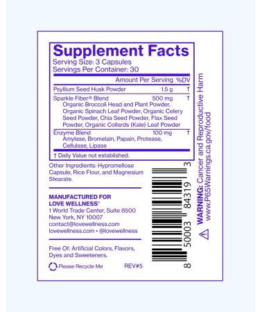 Love Wellness Sparkle Fiber Supplement | 90 Capsules for Gut Health, Skin, Bloating Relief | Psyllium Husk Powder & Digestive Enzymes - Buy Online on GoSupps.com