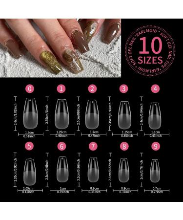 EARLMONI Medium Ballerina Nails Tips Set - 432 pieces Full Cover Soft Gel Nail Tips with Glue Nail File Cuticle Pusher 12 Sizes Prepolished Artificial Nails For Gluing Nail Art DIY - Buy Online on GoSupps.com