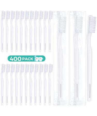 Yetene 400 Pack Individually Wrapped Disposable Toothbrush Hard Bristle Adult Manual Tooth Brush Travel Toothbrushes Single Use for Women Men Hotels Guest Rooms White 1.0 Count