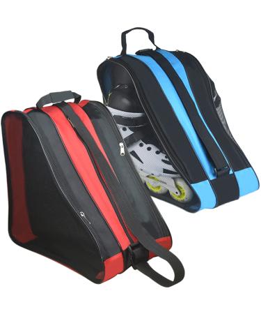 Roller Skate Bag,Adjustable Shoulder Strap ice Skate Bags for Girls Boys and Adults,Large Capacity Breathable Skate Bags Fit Quad Skates, Inline Skates,Ice & Roller Skates and Most Skate Accessories Blue+Red