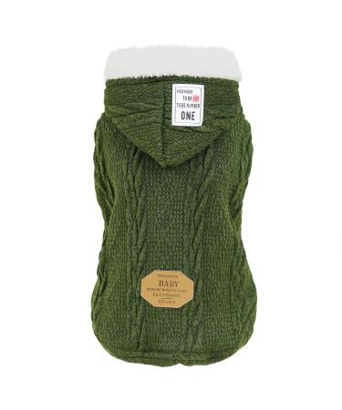 Dog sweater dogs clothes hoodie wool sweater with hat winter warm turtloos sweater fleecemantel for small dogs medium-sized dog cats: (chest size: 32 cm) classic-green