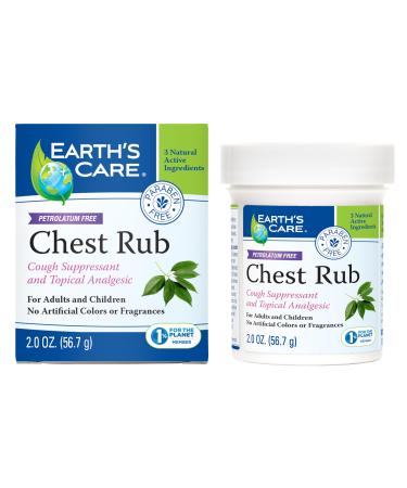 Earth's Care Petrolatum Free Chest Rub Cough Suppressant and Topical Analgesic 2.0 OZ