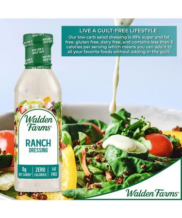 Walden Farms Ranch Dressing 12 Oz. Bottle - Delicious Salad Topping with 0g Net Carbs | Kosher Certified | Ideal for Salads, Wings, Burgers, Tacos, Pizza & More - Buy Online on GoSupps.com