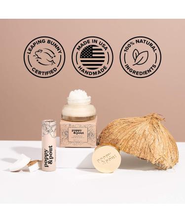 Poppy & Pout Jumbo Lip Balm 2 Pack All Natural Lip Balms & Moisturizers Hydrates with Beeswax Vitamin E Organic Coconut Island Coconut & Pomegranate Peach - Buy Online on GoSupps.com