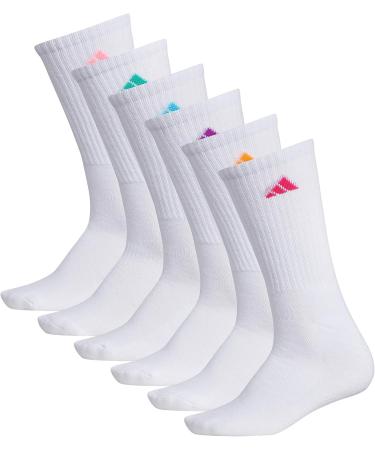 adidas Athletic Crew Socks 6-Pack - White/Shock Pink/Bright Cyan (Medium) - Buy Online on GoSupps.com