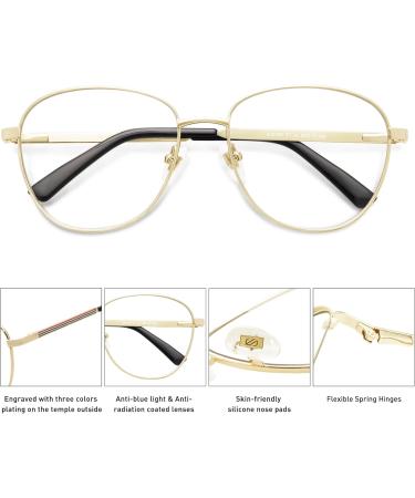 SOJOS Oversized Aviator Blue Light Blocking Glasses for Men & Women - SJ5098 Gold Metal Frame Clear Lens Eyeglasses - Buy Online on GoSupps.com