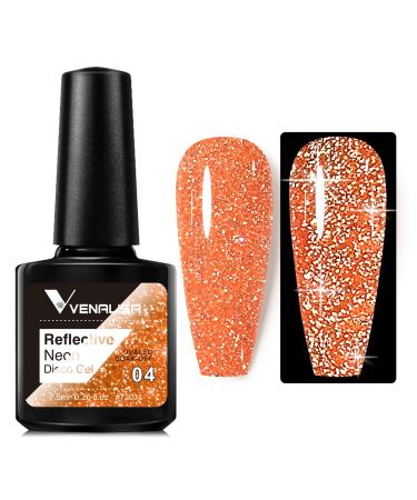 VENALISA Bright Orange Reflective Glitter Gel Polish Sparkling Shiny Disco gel Nail Polish Long Lasting soak off Nail Drying Under UV LED Lamp Nail Art Summer Nail Salon BD04
