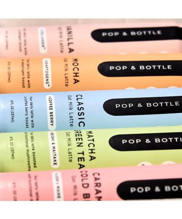 Pop & Bottle Oat Milk Lattes with Maca, Antioxidants, Ashwagandha, MCT Oil, Collagen, and Mushrooms - Organic, Dairy & Gluten Free, 8 Fl Oz (5 Pack) - Buy Online on GoSupps.com