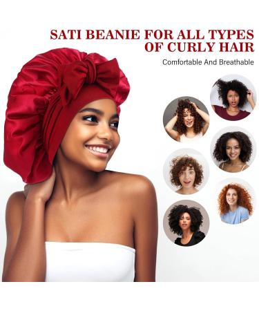 Abeillo Silk Sleep Bonnet for Women - Adjustable Satin Night Cap for Curly Hair - Wine Red - Buy Online on GoSupps.com