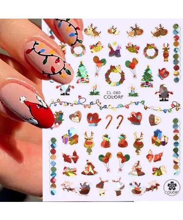 JMEOWIO 12 Sheets Christmas Nail Art Stickers Decals Self-Adhesive Snowflake Xmas Winter Holiday Deer Nail Supplies Nail Art Design Decoration Accessories - Buy Online on GoSupps.com