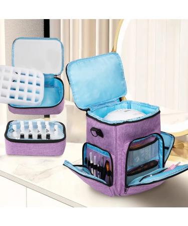 MADHOLLY Portable Nail Polish Organizer  Holds 48 Bottles and a Nail Lamp  Nail Polish Storage with 3 Tool Storage Pockets and 2 Removable Bags  Gift for Women or Girls  Purple