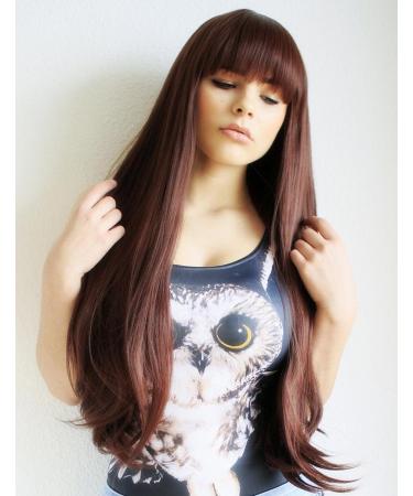 Prettyland C865 Long Brown Wig - 75cm Straight Hair with Volume & Bangs | International Shipping - Buy Online on GoSupps.com