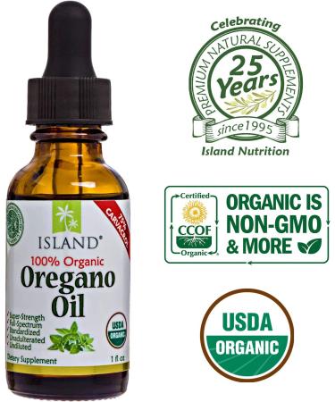 Organic Oregano Oil Liquid Drops - 100% Pure & Undiluted (1 oz) USDA-Certified - Immune Support with 75% Carvacrol - Grown in Spain by Island Nutrition - Buy Online on GoSupps.com