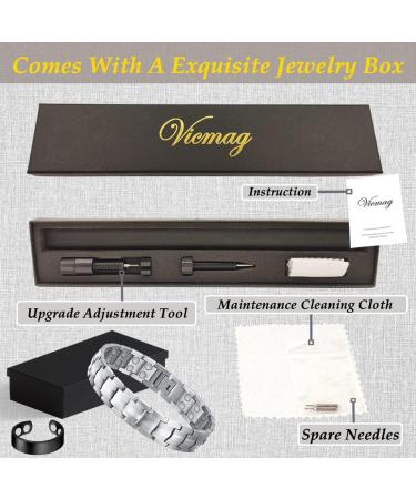 Vicmag Titanium Steel Magnetic Bracelet for Men - Double Row Ultra Strength Magnets with Adjustment Tool & Gift Box (Silver) - Perfect International Shipping - Buy Online on GoSupps.com
