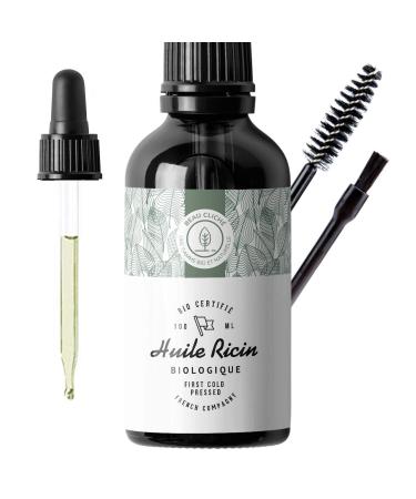 100ml organic castor oil cold -pressed pure - stimulated and strengthens the growth of hair beard eyelash eyebrows nails and skin - glass bottle brush and brush 100 ml (1 Pack)