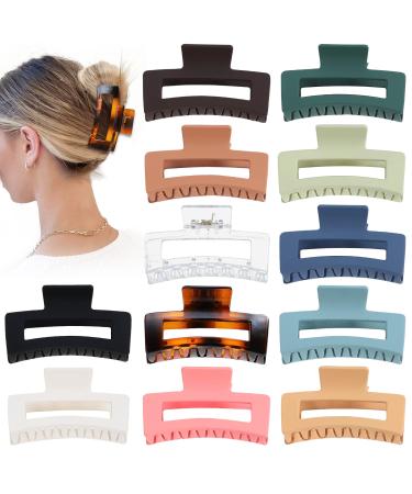 Sisiaipu 3.5 Inch Medium Hair Claw Clips 12 Pcs Rectangular Hair Clips for Thin Hair Square Matte Nonslip Acrylic Banana Jaw Clips Hair Accessories for women and Girls 3.5 Inch (Pack of 12)
